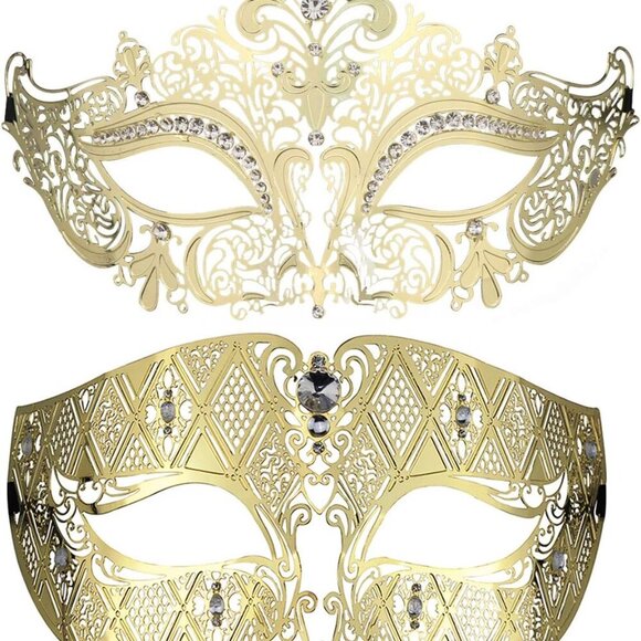 Couples Venetian Masquerade Mask Set Luxury Style Princess Party Mask for Couple - Picture 1 of 9